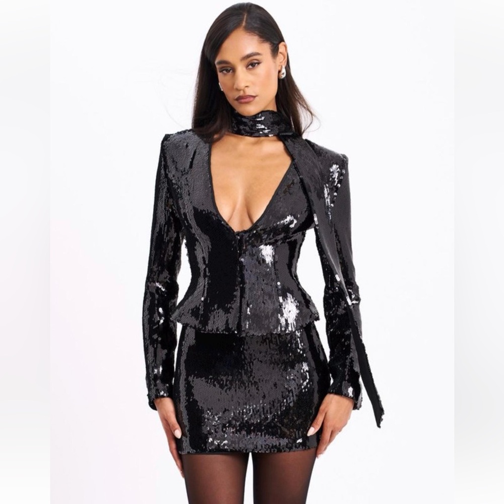 Black Sequin Peplum Top and Mini Skirt Set - NWT